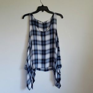 Oversized Blue Plaid Flutter Tank Top Copper Key Used M